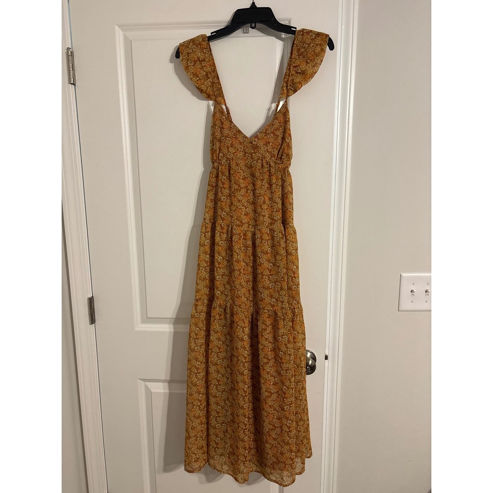 Madewell Maxi Dress Womens 6 Orange Excellent Floral Tiered Ruffle Pockets